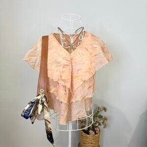 Cute vintage y2k silky fairy cape-blouse layered ruffle asymetrical top